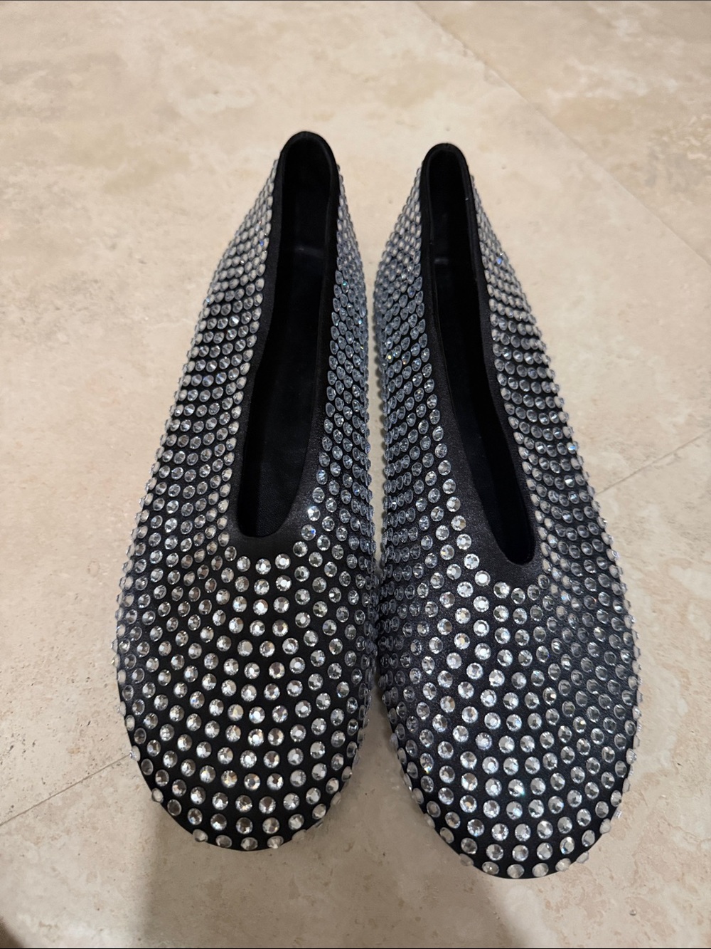Crystal-Embellished Black Women's Ballet Flats